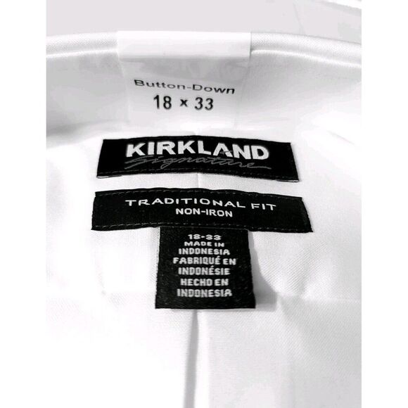Kirkland Signature Men's Traditional Fit Non Iron Button Down Cotton Shirt 18x33 - Picture 2 of 9